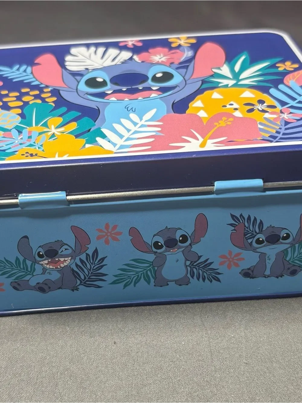 New Disney Stitch Floral Tin Lunchbox - Blue